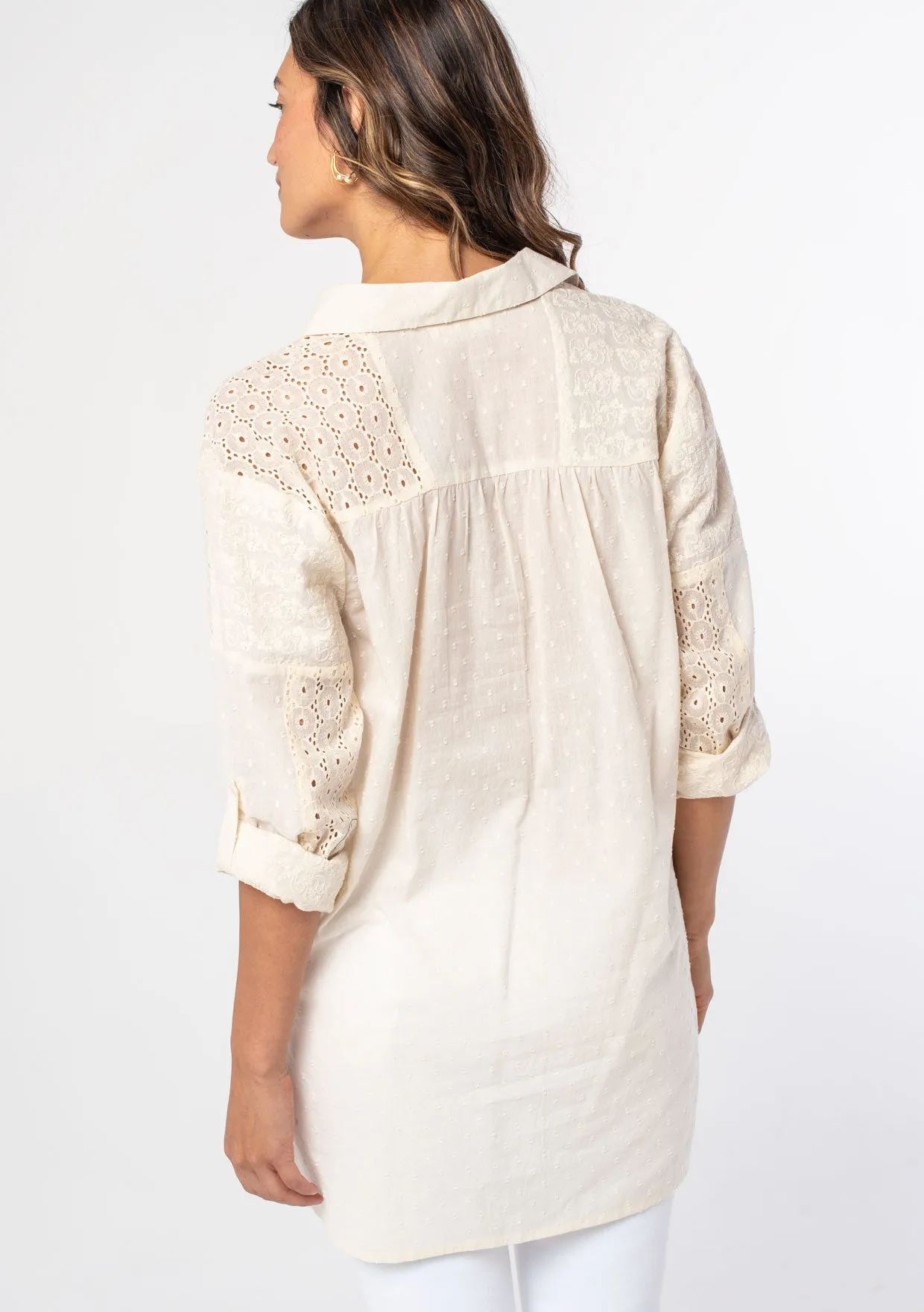 Boho Crochet High Low Collared Tunic
