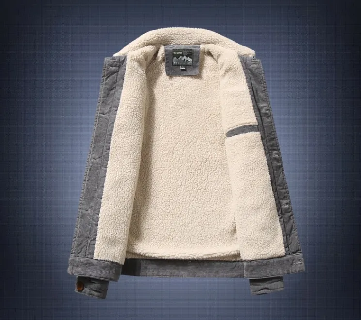 Corduroy fur collar jacket