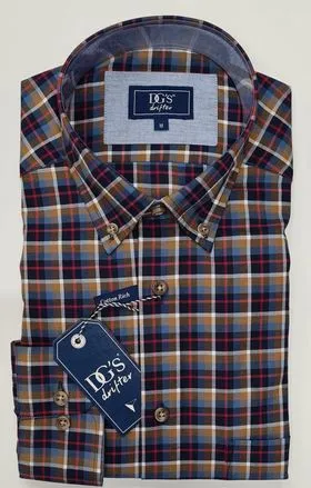 Daniel Grahame Checkered Long Sleeve Shirt - 46 Brown/Navy