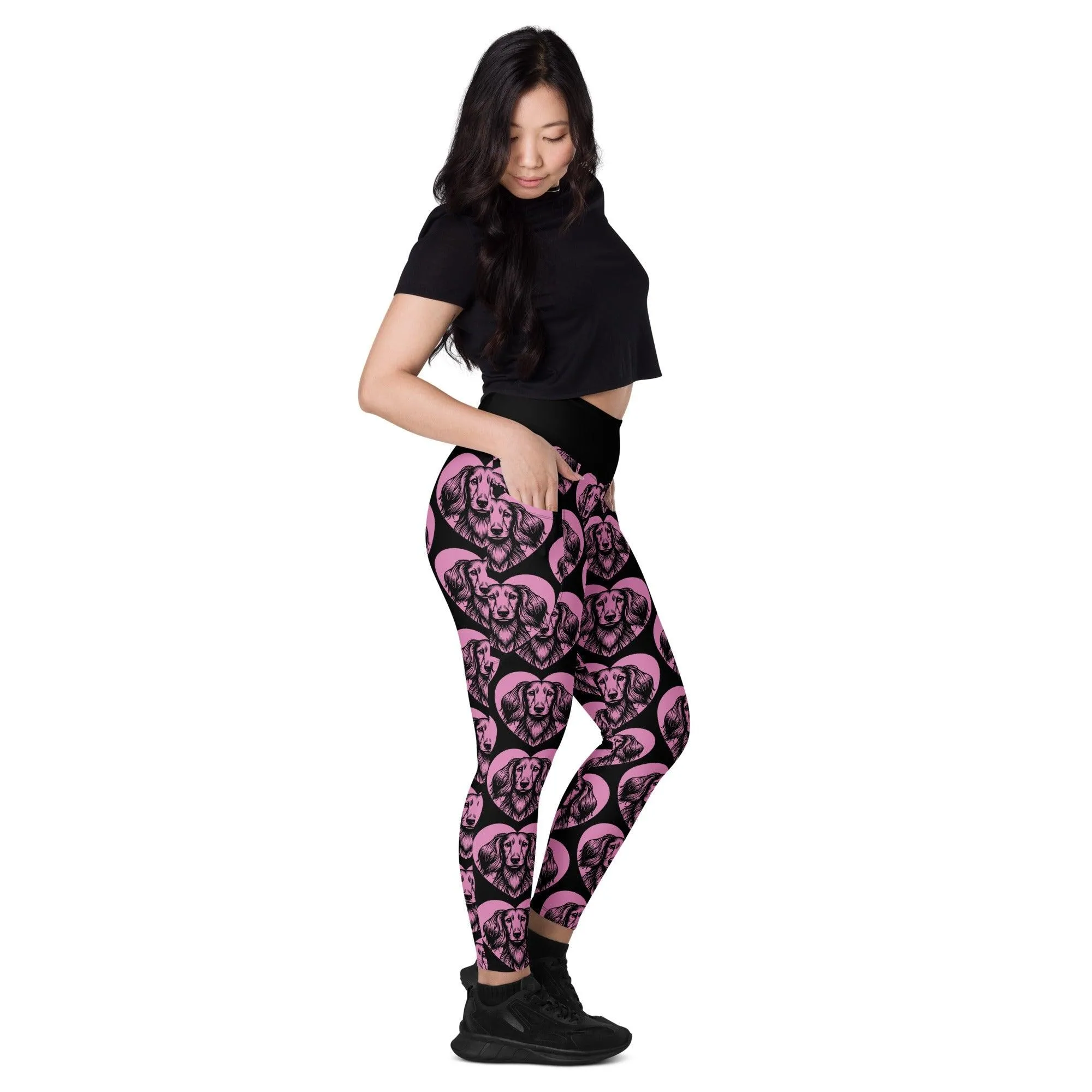 DOG BREED LEGGINGS with pockets - DACHSHUND LONG HAIRED - HERTTAHOUND - pink