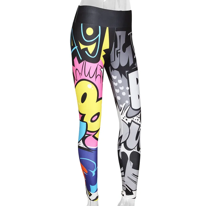 Fashionable Women's Digital Print High Waist Hip-up Leggings For Workout