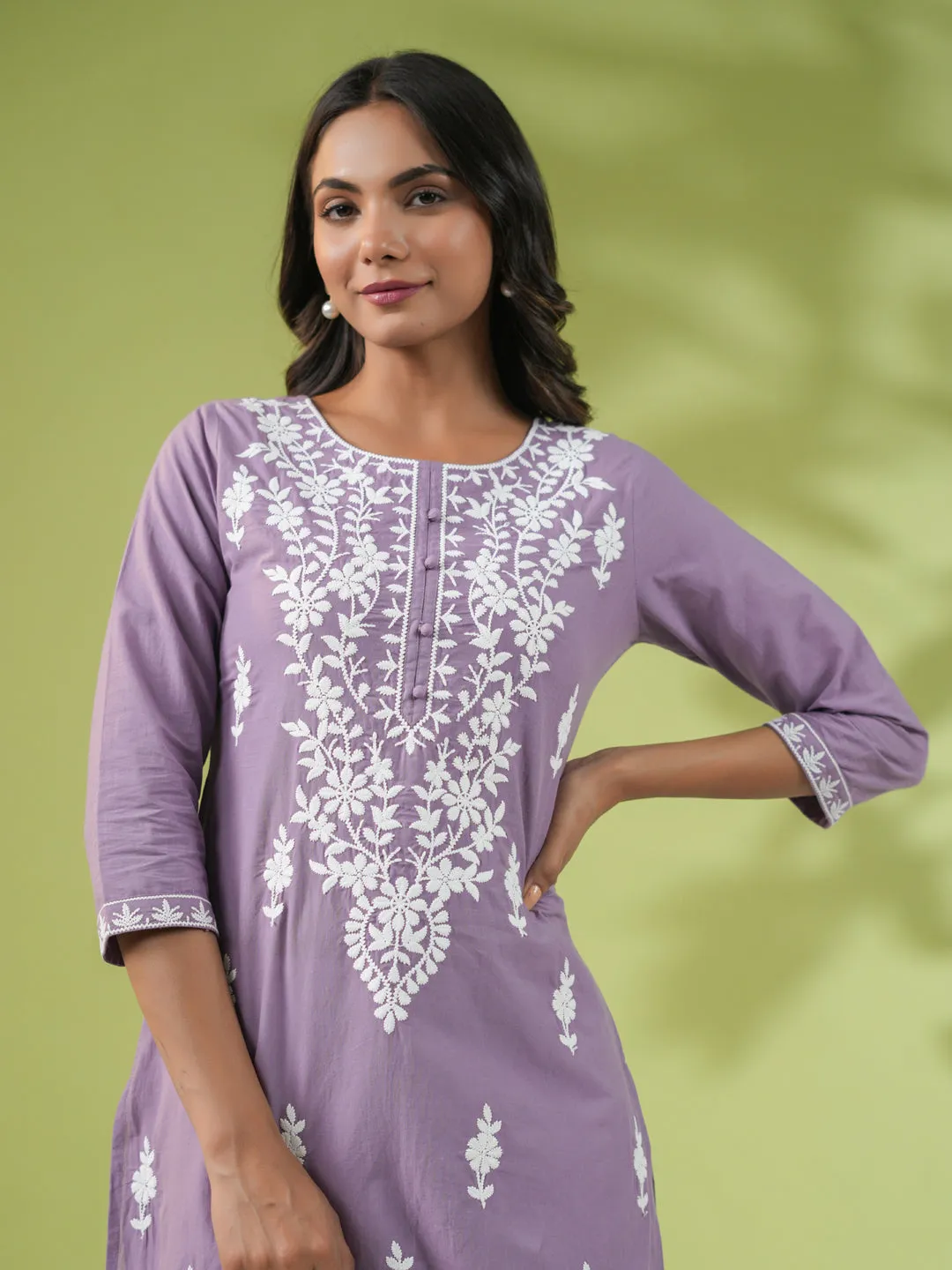 Lavender Cotton Embroidered Tunic  - By Janasya
