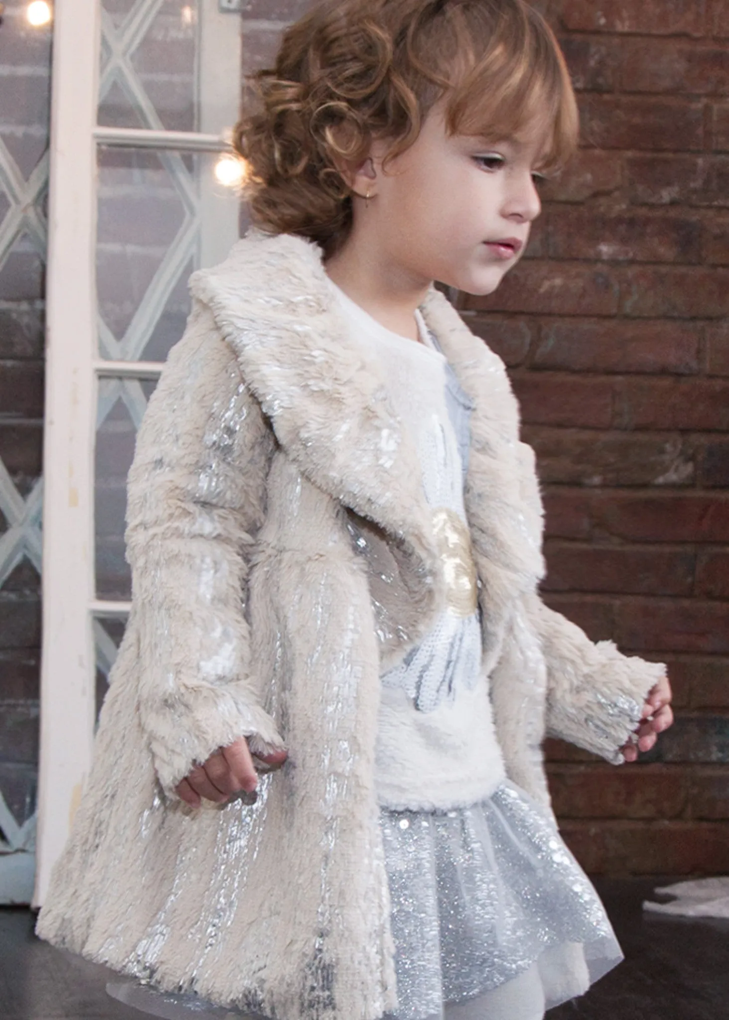 L/S metallic faux fur coat(B29228)