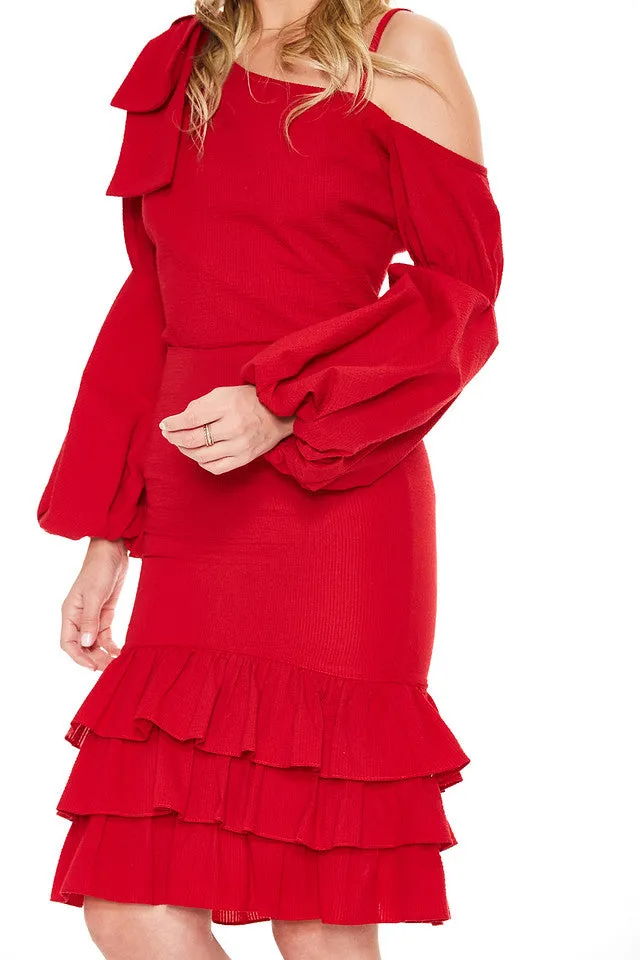 MABEL RUFFLED SKIRT (Red)-VS2048