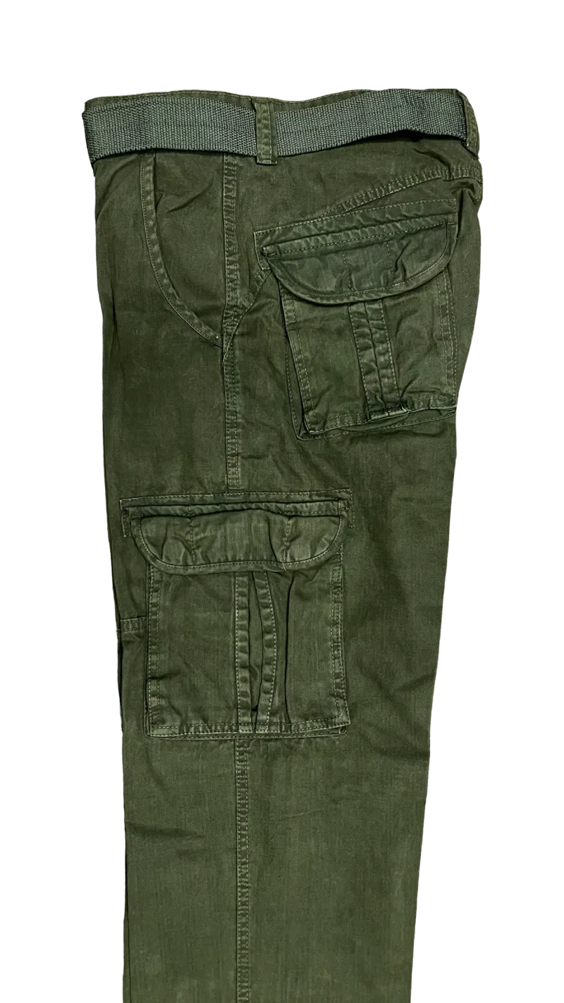 Men's Olive Cargo Jeans 6 Pockets Loos-Fit Military Style