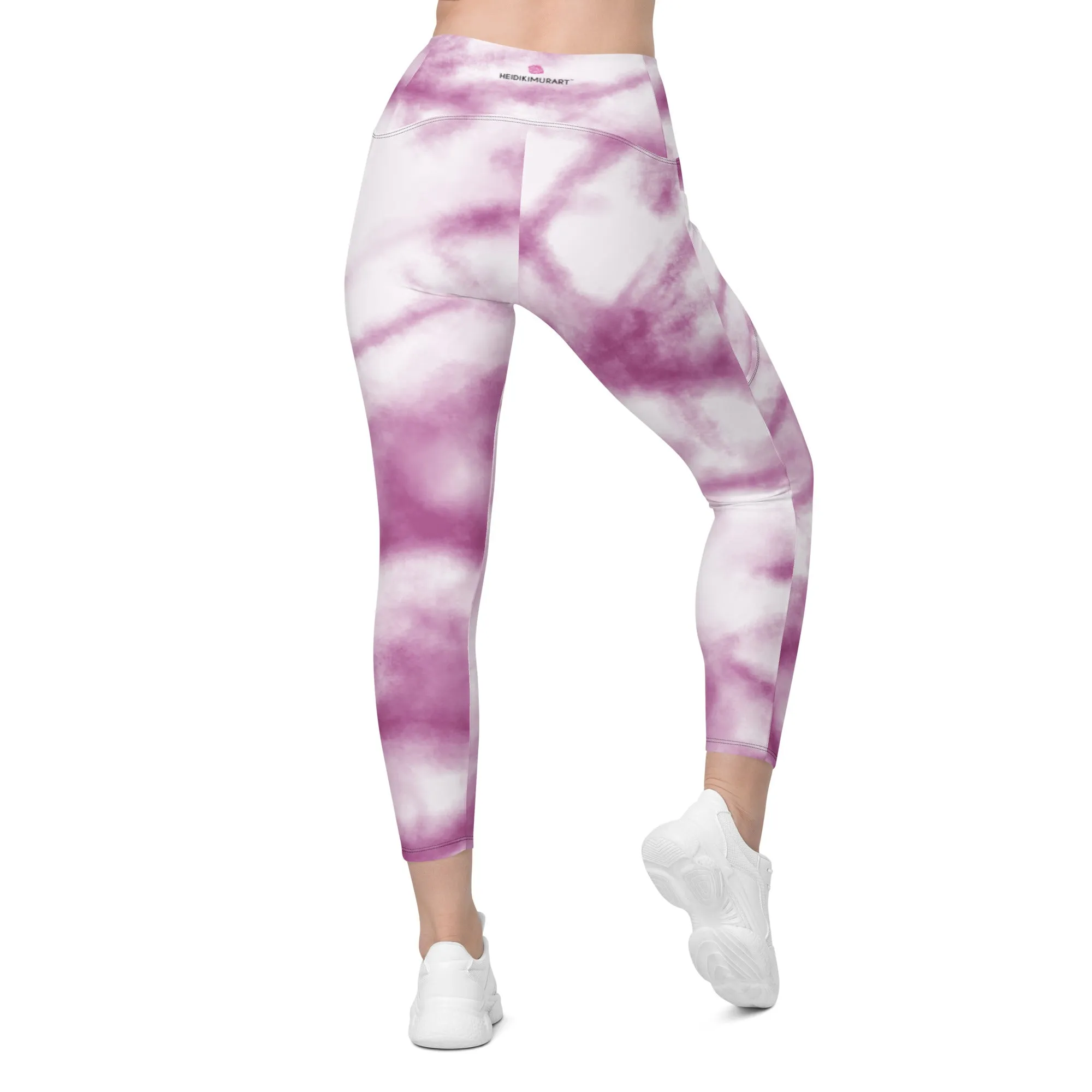 Purple Tie Dye Women's Tights, Best Pink Purple Tie Dye Print Women's Crossover Leggings With Pockets For Ladies - Made in USA/EU/MX