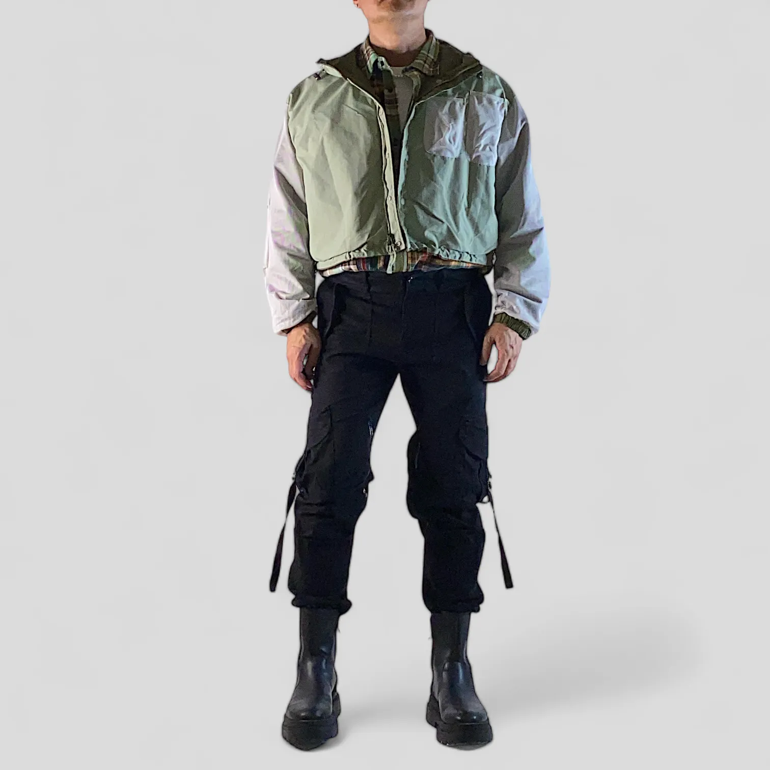 Reversible cropped windbreaker with oversized pockets